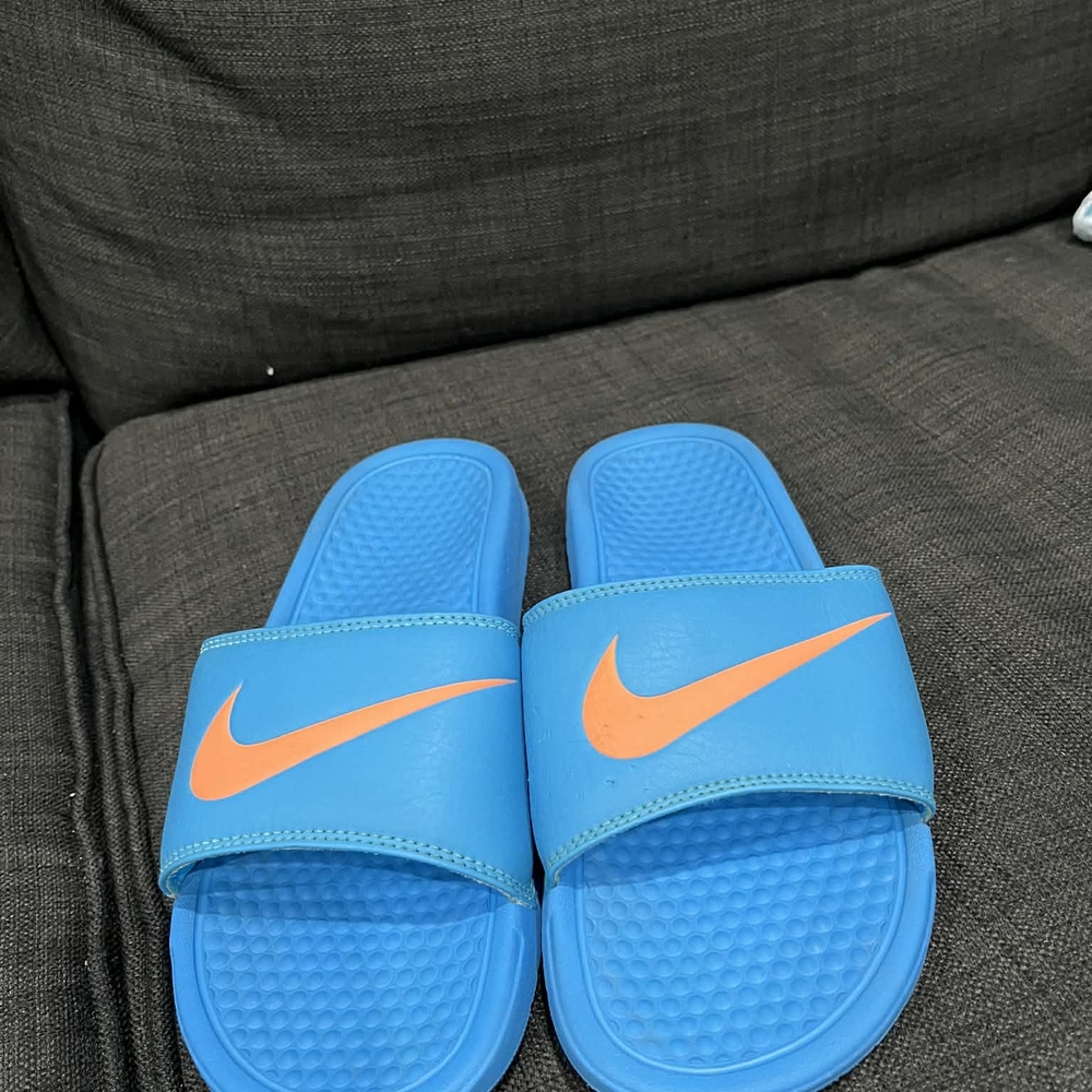 Nike Blue and Orange Slide Sandals